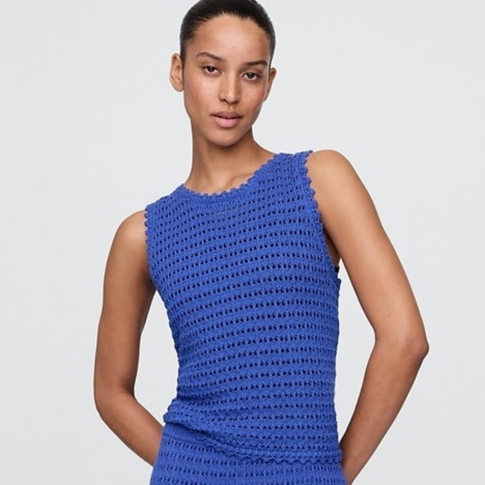 GAP Cotton Crochet Tank in Blue Size L New With Tags